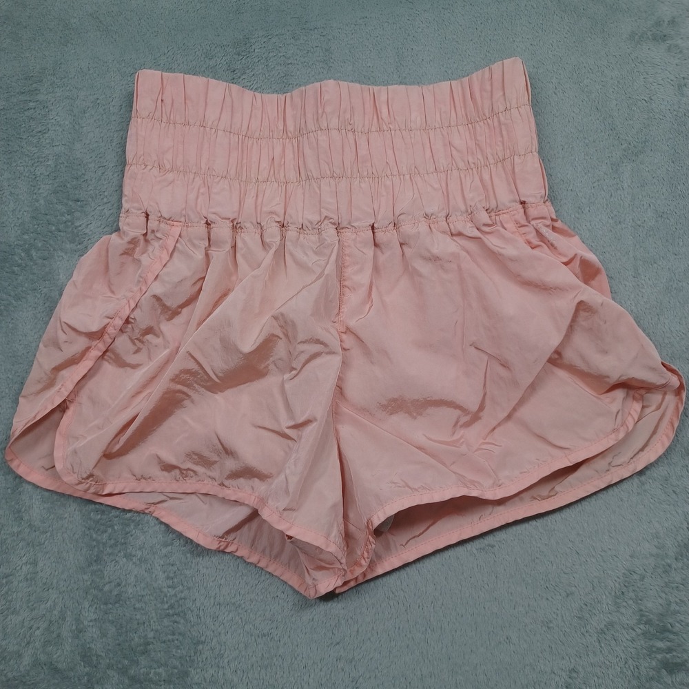 FP Movement Shorts Womens Medium Pink High Waist Ruched Gym Activewear Running - Picture 1 of 6
